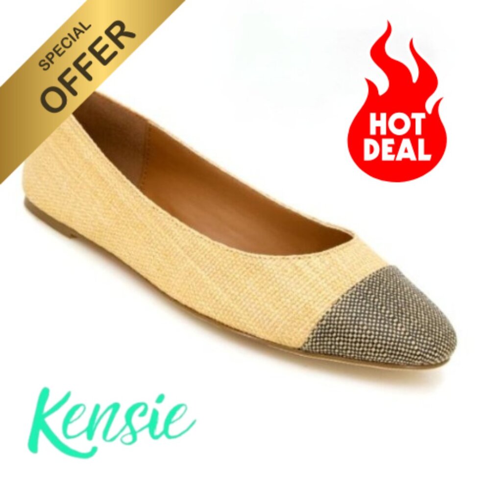Kensie Women's Allie Flat Raffia Natural Slip on Shoes